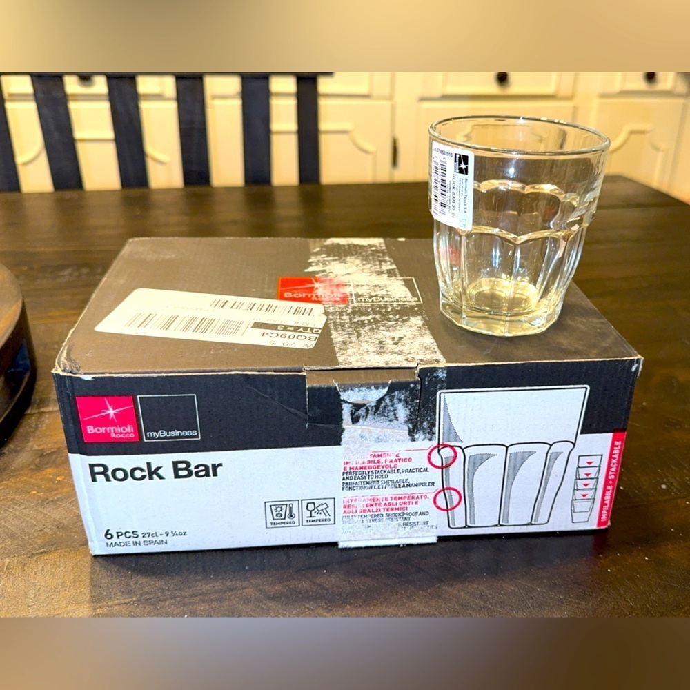 NWT Bormioli Rocco Rock Bar stackable glasses, 9.25 oz. Rocks Glasses, set of 6.